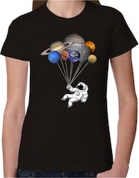 Planet Balloons Дамска Черна Памучна T-shirt