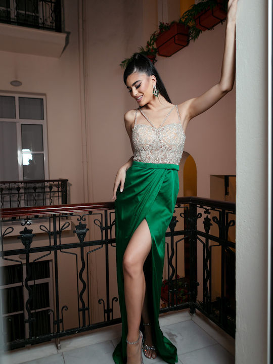 Sommer Maxi Abendkleid mit Schlitz Grün