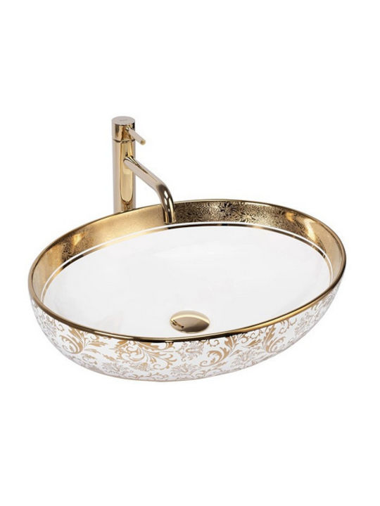 Rea Vessel Sink Porcelain 52x40x13.5cm WHITE/GOLD