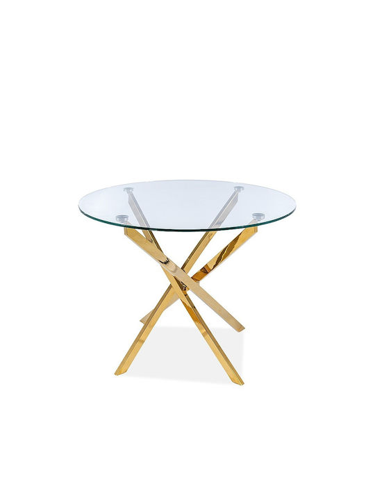 Agis Round Table Dining Room Glass Golden 90x90x75cm