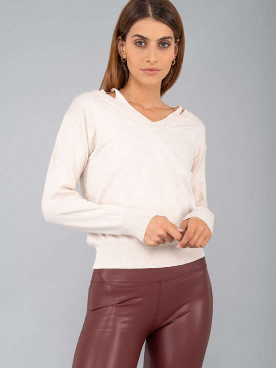 E-shopping Avenue Damen Bluse mit Trägern & V-Ausschnitt Beige