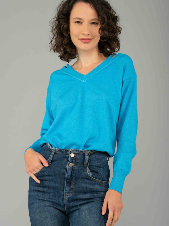 E-shopping Avenue Γυναικεία Μπλούζα με Τιράντες & V Λαιμόκοψη Μπλε