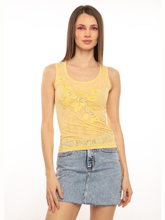 E-shopping Avenue Γυναικεία Καλοκαιρινή Μπλούζα Αμάνικη Floral Κίτρινη