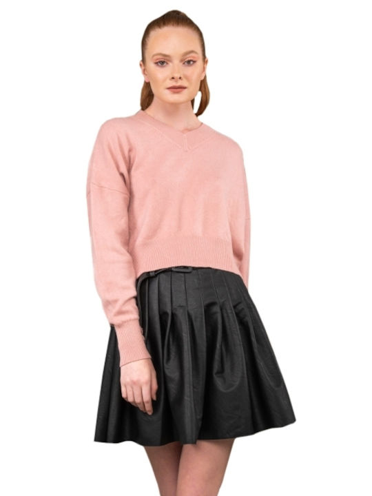 E-shopping Avenue Damen Bluse Langärmelig mit V-Ausschnitt Rosa