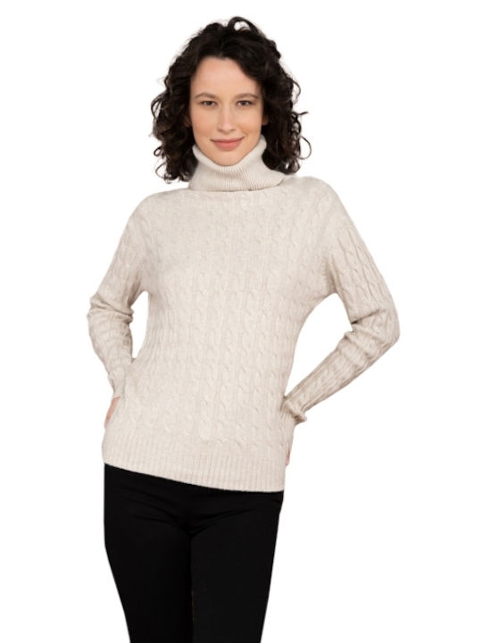 E-shopping Avenue Damen Langarm Pullover Rollkragen Beige