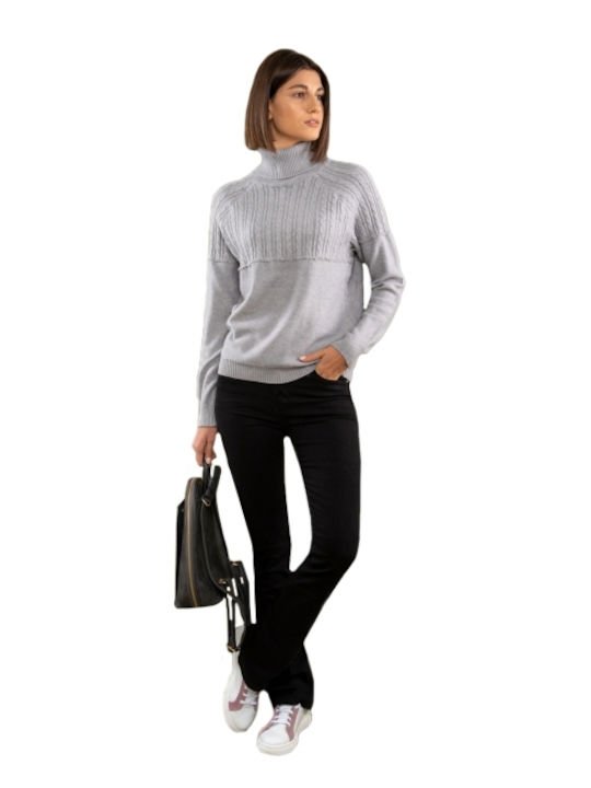 E-shopping Avenue Damen Bluse Langärmelig Rollkragenpullover Gray