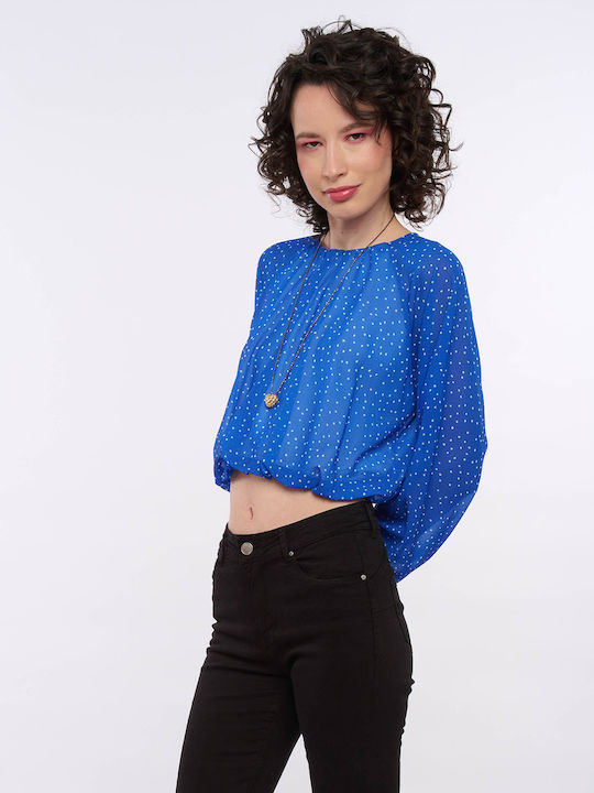 E-shopping Avenue pentru Femei Crop Top cu Mâneci Lungi Polka Dot Albastru