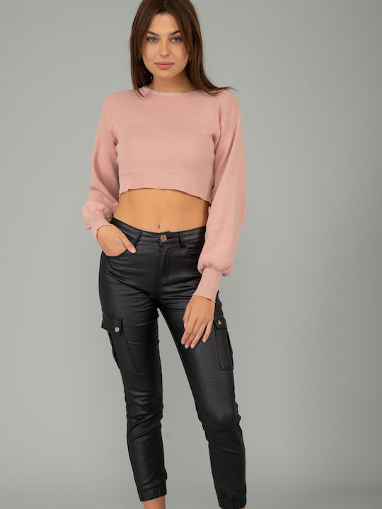 E-shopping Avenue Damen Crop Top Langärmelig Rosa