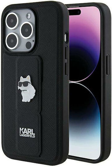 Karl Lagerfeld Gripstand Saffiano Choupette Pins Umschlag Rückseite Kunststoff Schwarz (iPhone 14 Pro Max)
