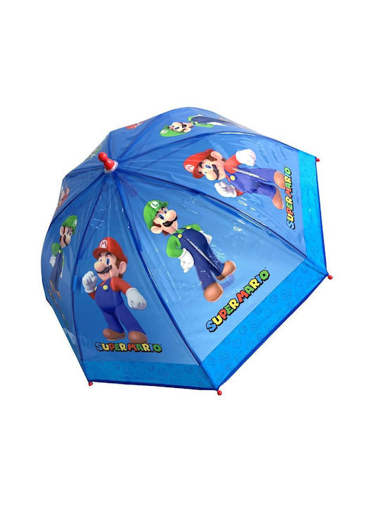 Chanos Kinder Regenschirm Gebogener Handgriff Mario Durchsichtig mit Durchmesser 45cm.