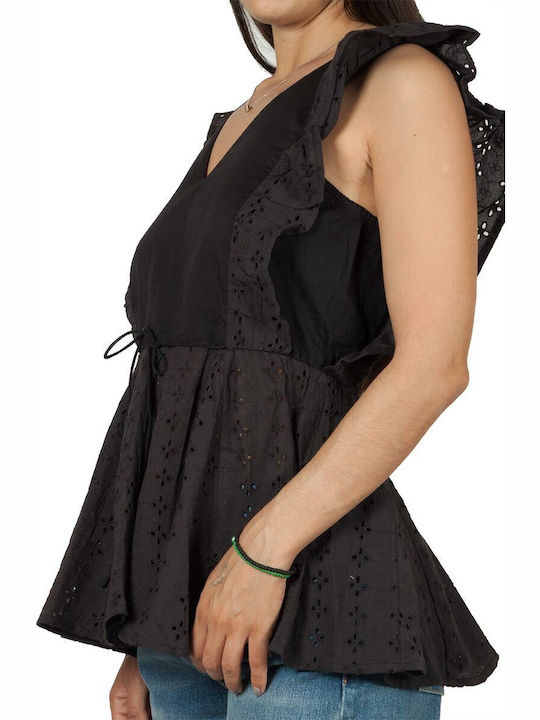 Rut & Circle Rut Women's Summer Blouse Cotton Sleeveless with V Neckline Black