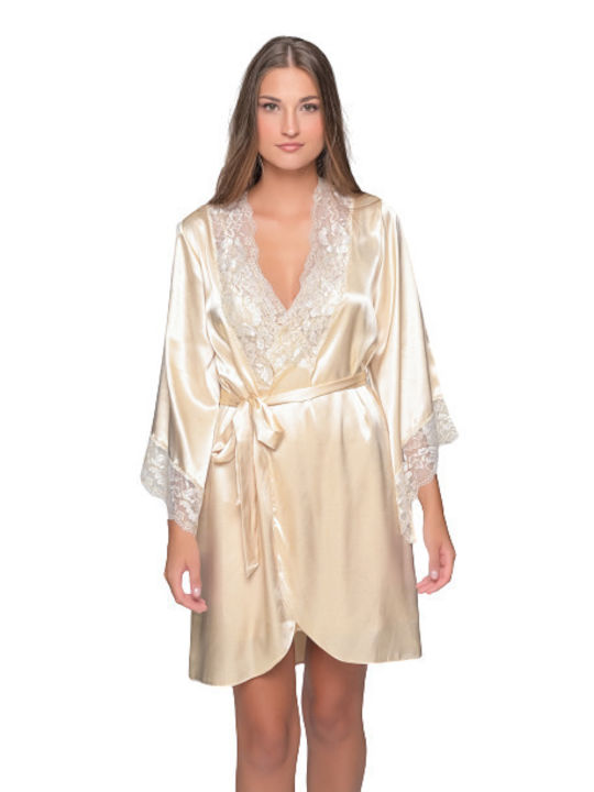 Milena by Paris Winter Damen Satin Robe Gold