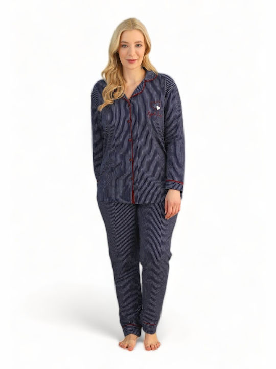 Siyah Inci De iarnă Set Pijamale pentru Femei De bumbac Blue Plus Size