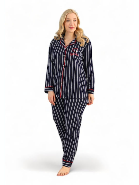Siyah Inci De iarnă Set Pijamale pentru Femei De bumbac Red Stripes Plus Size