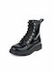 Bonito Kids Patent Leather Military Boots with Lace Black