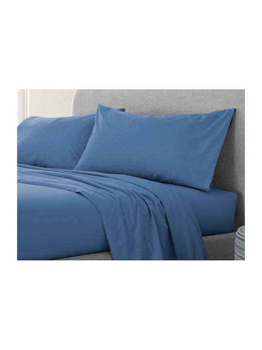 One Color Σετ Σεντόνια Διπλά 200x260εκ. Ραφ Μπλε (4τμχ)