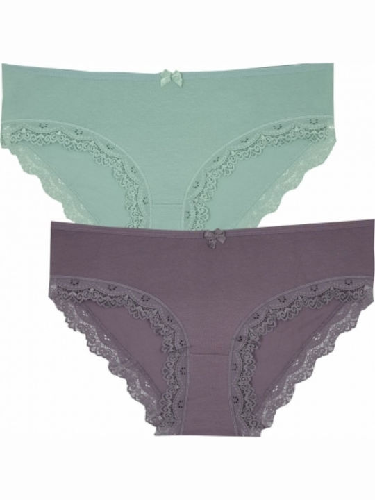Βαμβακερά Γυναικεία Slip 2Pack με Δαντέλα Βεραμαν