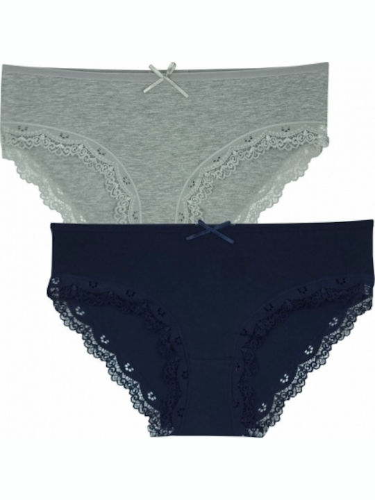 Βαμβακερά Дамско Слип 2Pack с дантела Gray