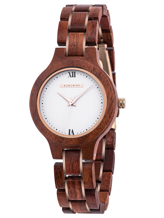 Bobo Bird Men's Watch Battery with Brown Wooden Bracelet