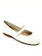 Kids Leather Ballerinas with Hoop & Loop Closure White