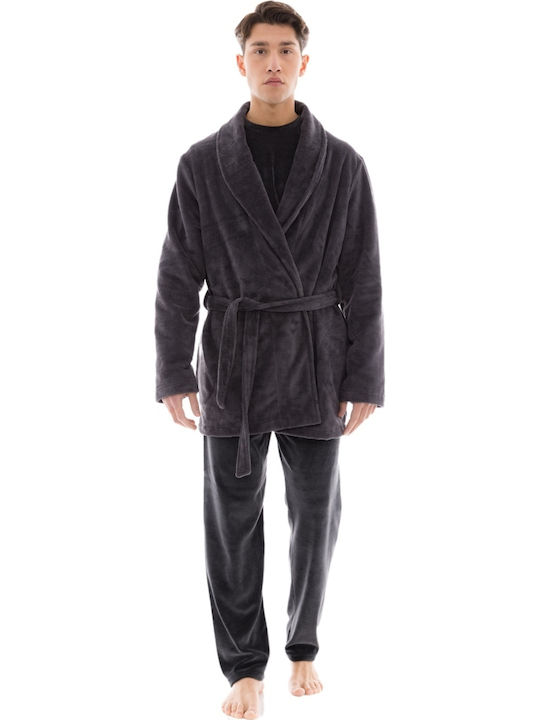 Ulisse Men's Winter Fleece Pajama Robe Gray