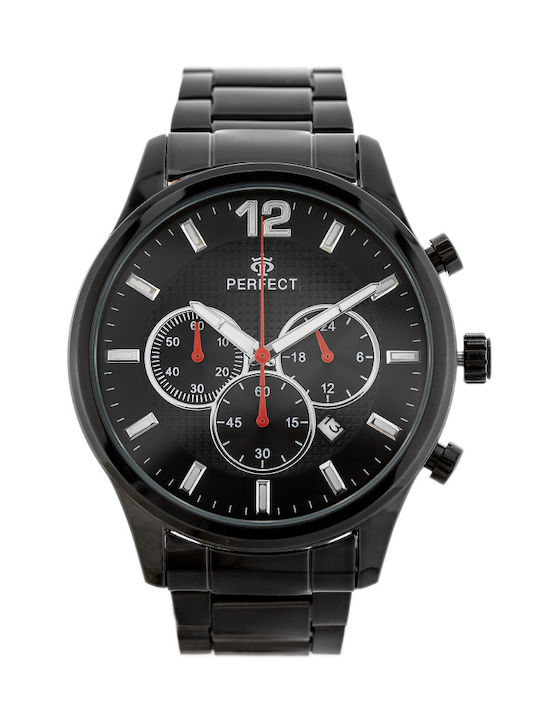 Perfect Watch Chronograph Battery with Black Metal Bracelet