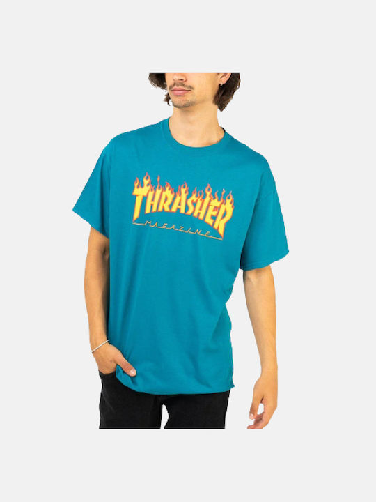 Thrasher Flame Ανδρικό T-shirt Κοντομάνικο Galapagos Blue