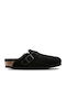 Boston Suede Shearling Anatomical Women's Slippers with Fur Black Narrow Fit