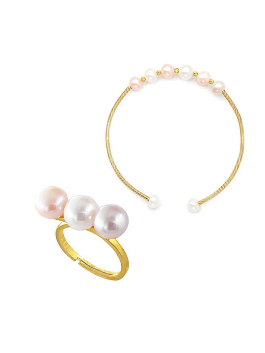 Margaritari Gold Plated Silver Set Bracelet with Pearls