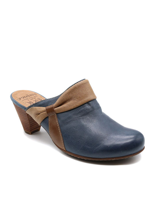 Mules with Chunky High Heel in Navy Blue Color