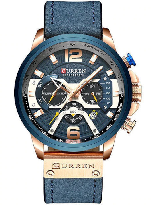 Curren 8329 Men's Watch 48mm Chronograph Battery with Blue / Blue Leather Strap