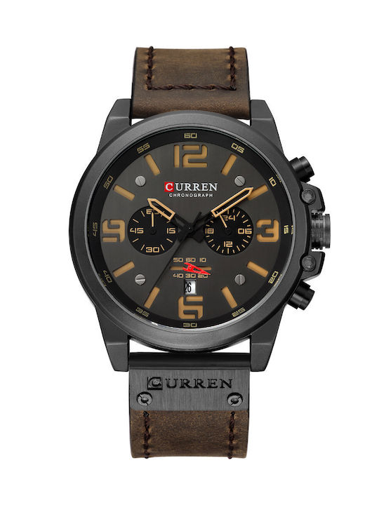 Curren 8314 Watch Chronograph Battery with Brown / Brown Leather Strap