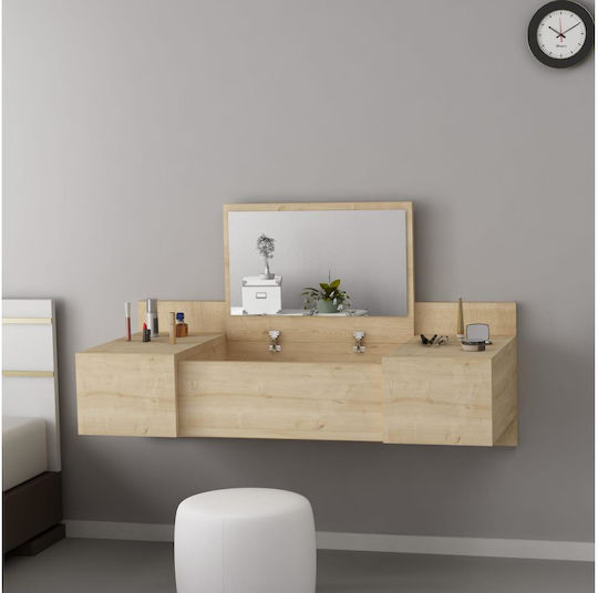 Wall-mounted Makeup Dressing Table Zakkum Wooden Beige with Mirror 100x39.1x33cm