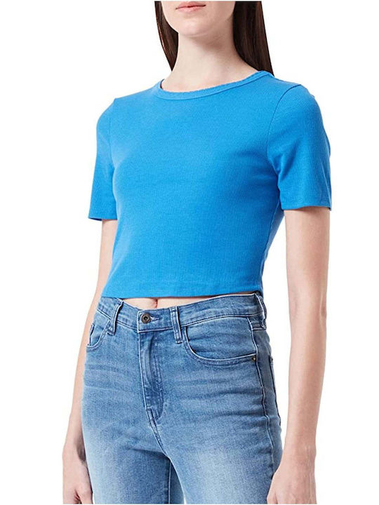 Only Damen Crop Top Langärmelig Blue.