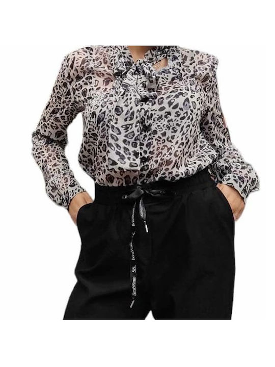 Benissimo Women's Blouse Long Sleeve Animal Print grey