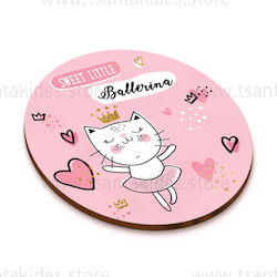 Christening Favor with Coaster Kitten Ballerina made of Wood