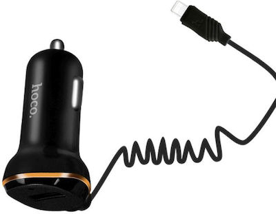 Hoco Φορτιστής Αυτοκινήτου Μαύρος με μία Θύρα USB μαζί με Καλώδιο Micro-USB