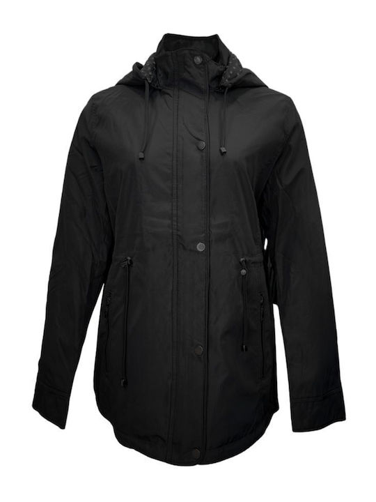 Velur Women's Short Lifestyle Jacket for Winter with Hood Black