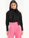 Women's Blouse Satin Long Sleeve Black