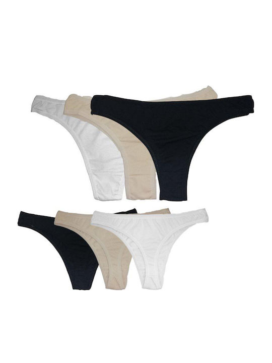 Βαμβακερά Γυναικεία String MultiPack Μαύρο/Μπεζ/Λευκό