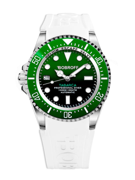 Bobroff Ανδρικό Ρολόι 42mm Αυτόματο με Λευκό Καουτσούκ Λουράκι