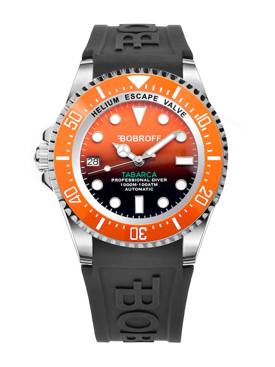 Bobroff Herrenuhr 42mm Automatisch mit Schwarz Kautschukarmband