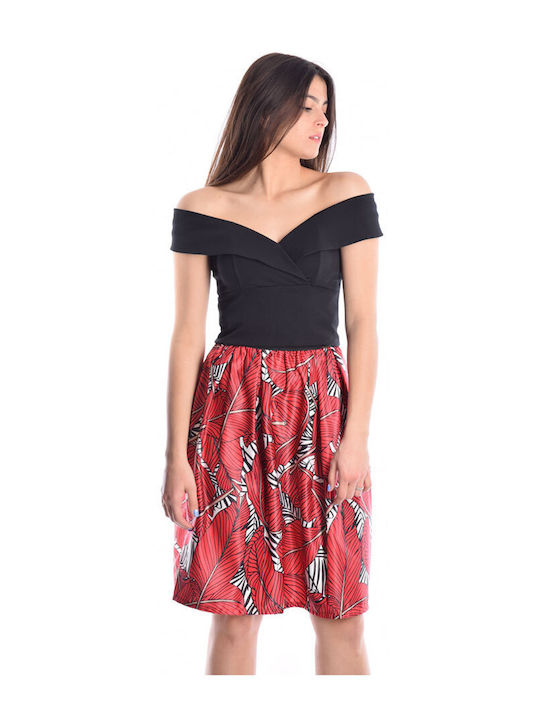 Ake' Satin Midi Skirt in Red color
