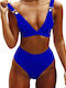 Set Bikini Τριγωνάκι με Ελαφριά Ενίσχυση Ψηλόμεσο Μπλε