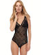 Minerva Lingerie Spaghetti Strap Bodysuit Black