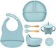 Baby Donkey Feeding Set made of Silicone with Non-Slip Base Light Blue 6pcs