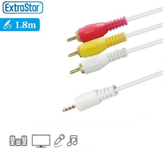 Extrastar Καλώδιο Ήχου TRRS 3.5mm male - 3x RCA male Λευκό 1.8m με Επίχρυσους Ακροδέκτες