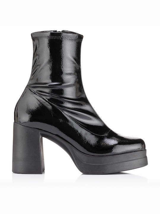 In London Damen Knöchelstiefel aus Lackleder Schwarz