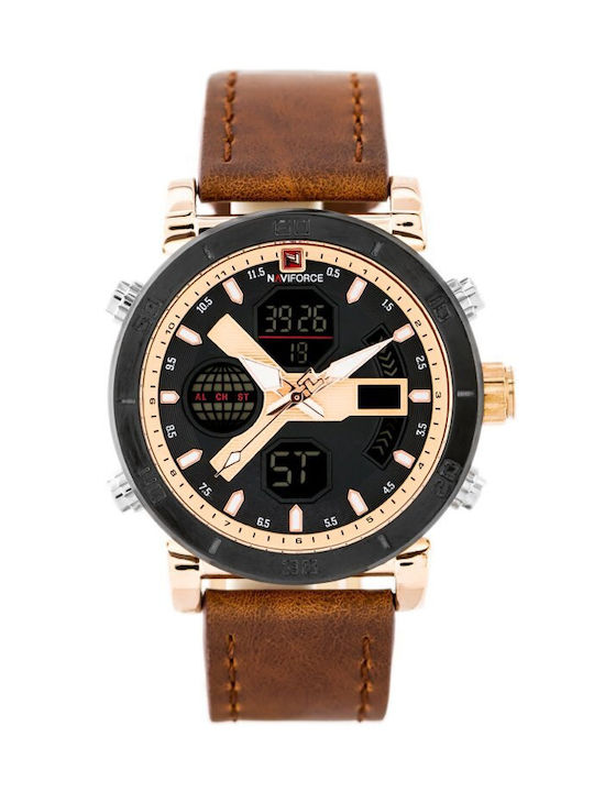 Naviforce Watch Battery with Brown Leather Strap