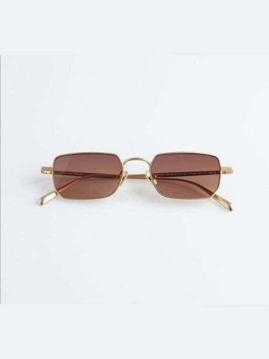 Cs 012 Unisex Sunglasses with Gold Metal Frame and Brown Gradient Lens